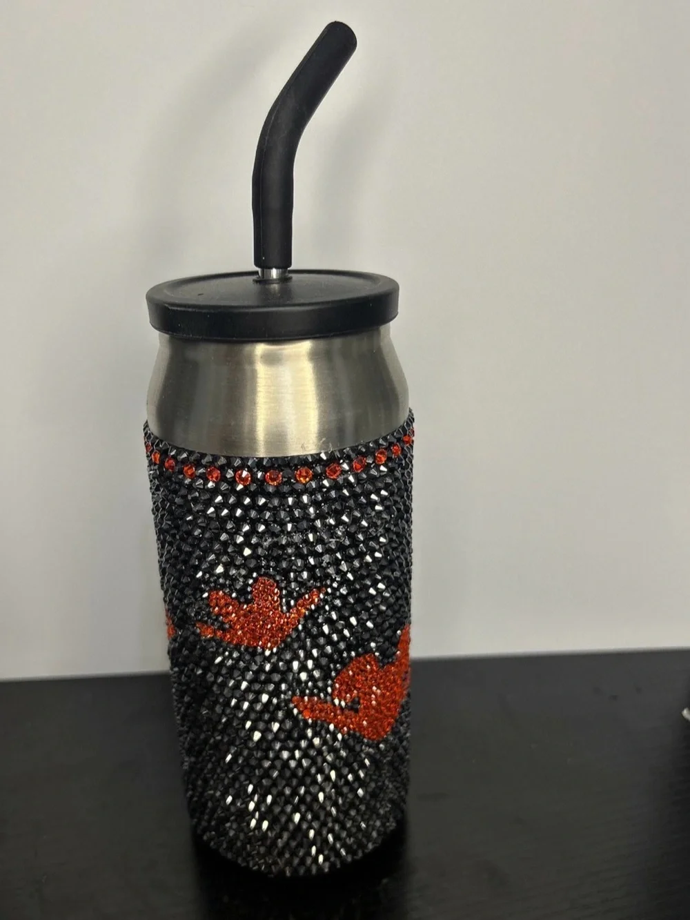 Halloween Mickey Mouse Bat Rhinestone Metal Cup with Straw
